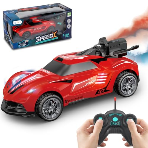 Pup Go Ferngesteuertes Auto Spielzeug mit Realistisch Schwanzspray und Licht für Kinder 3 4 5 6 Jahre, 1:20 RC Stunt Auto Robust Schnell Drift Aufladbar, Jungen Mädchen, Rot