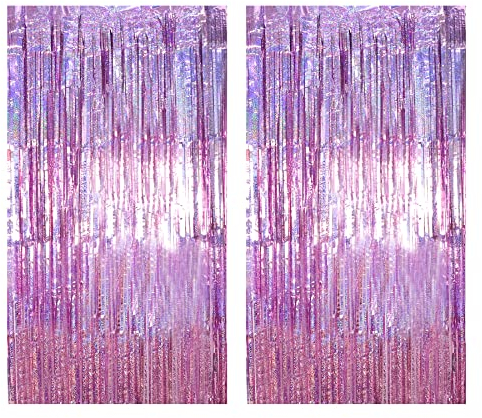 Drucilla Lametta Vorhang, 2 Stück Glitzer Folien Fransen Lametta Vorhänge, Glitzer Tinsel Curtain für Party, Geburtstag, Hochzeit, Happy Birthday Deko, 1m x 2m, Rosa