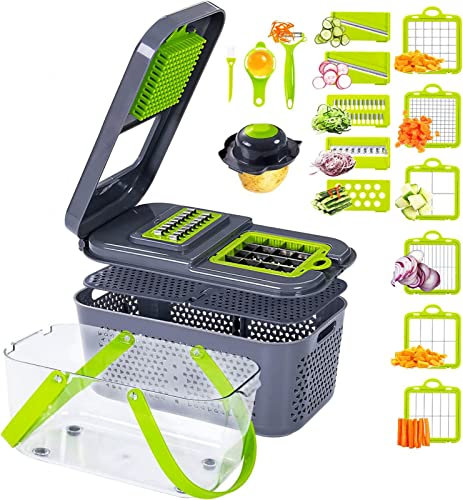 Cortador de Verduras de Lujo 22 en 1, Cortador de Mandolina Profesional para Cocina, Cortador de Cebolla y Cortador de Patatas, Tomate, Verduras con 13 Cuchillas
