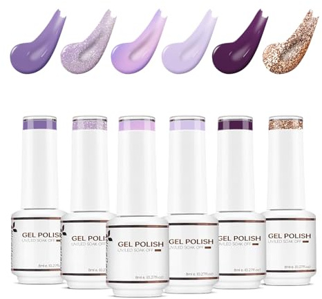 Nicedeco 6 Colori Serie Viola Smalto Semipermanente per Unghie Kit Senza HEMA, Dreamy Night Gel Nail Polish Set Smalto per Unghie in Gel Soak Off UV LED per Nail Art DIY Manicure 6x8ml - Set 14