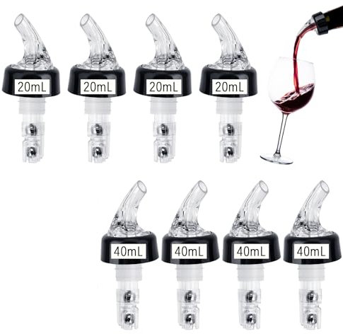 RAKUTE Vertidor de Botellas, 8pcs 2cl y 4cl Botella Dosificadora Vino con Bola, Vertedor de Botellas de Medición Automática para Vino Tinto, Nino Blanco, Whisky, Restaurantes, Bares, Hoteles, Cafés