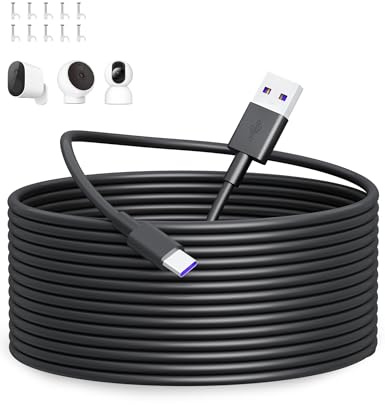 ACOCOBUY USB C Power Cable 10M, Power Extension Cable Type C Charging Cord | For Mi Smart Camera C301 C400 C500 Pro Dual C700 2K Magnetic Mount Long USB A to C Charging Cord for Security Camera Black