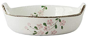 MbeLLO Binaural Baking Dish,Baking Dish 2 Pcs 8 Inch Rectangular Binaural Baking Trays Japanese Underglaze Ceramic Tableware Baking Trays for Lasagne, Pie (Photo color 20.8x14x6cm)