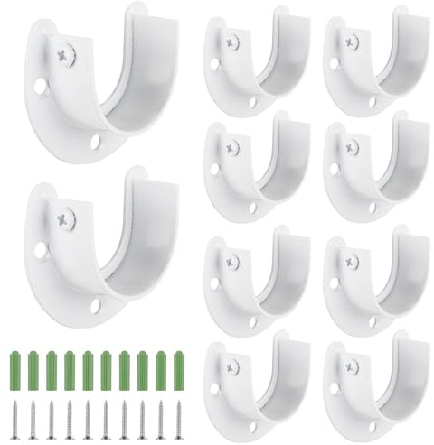 LDXDRU 10 Pack Closet Rod Brackets, 1-1/2 Diameter Closet Pole Sockets, Stainless Steel Closet Rod Holders, U Shaped Closet Pole Socket Opening Flange Rod Bracket with Screws, Curtain Rod Holder