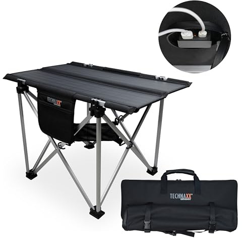 Technaxx Mesa Solar Portátil 20W Panel Solar Plegable de Camping con 2 Puertos USB USB-C Cargador Solar Monocristalino Alta Eficiencia 19% Mesa Outdoor para Camping Viajes Senderismo TX-251