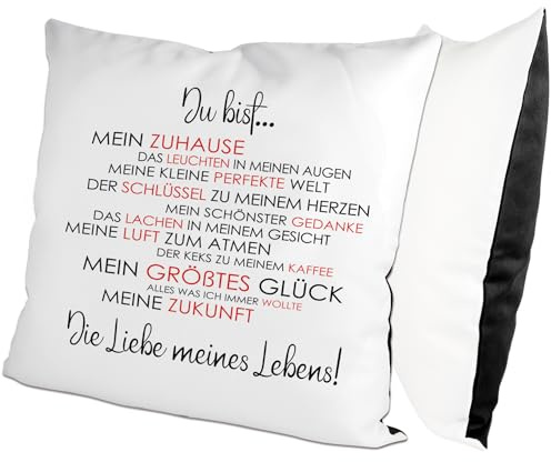 glitzertassen.de® | Du bist die Liebe meines Lebens! | Kissen mit Spruch | Geschenk | Kissen mit Druck | Liebe | Partner | Deko Kissen | Fotokissen | Kuschelkissen | Weiß/Schwarz