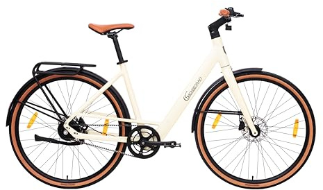 SachsenRAD Vélo Électrique Adulte C3F - VAE Ville Urbain Ultra Léger 16kg - Transmission par Courroie et Capteur de Couple - Roues 28 Pouces - Design Minimaliste Blanc Marbre