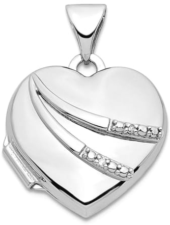 Halskette mit Anhänger aus 14 Karat Weißgold, 0,01 Karat Diamant, 15 mm, Herzform, Foto-Medaillon, Schmuck für Damen, One Size, Diamant Edelstein Gold, Diamant