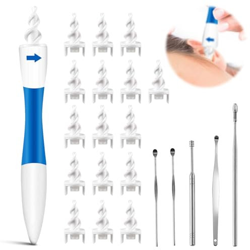 XdealCozyxc UK Earwax Remover Tool, Ear Wax Cleaner, Silicone Safe Soft Ear Cleaners with 16 PCS Replacement Tips for Adult & Kids