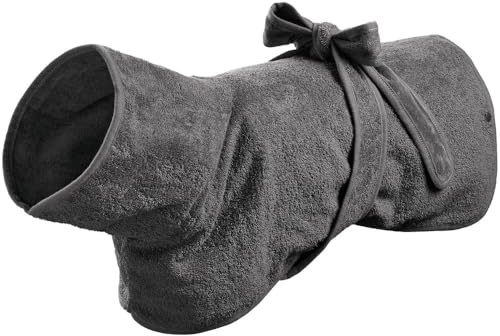 HUNTER Hundebademantel RIGA, saugstarkes Frottee, trocknet schnell, schützt vor Auskühlung, leicht anzulegen mit Gürtel, 60 °C waschbar, schützt Auto/Möbel vor Nässe, Farbe: grau, Größe: 50