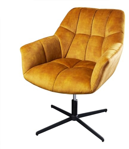 Sessel PAPILLON - 76cm - senfgelb - Samt Metall-Gestell drehbar Armlehne | Ziersteppung, Schaumstoffpolsterung, hoher Komfort, pflegeleicht, langlebig, stabil, Eyecatcher