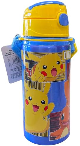 PELLECCHIA 1969 |Borraccia in alluminio con cannuccia da 600 ML | con cinghia per appenderla, apertura automatica con pulsante realizzata per (Pokemon)