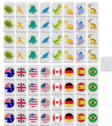 Sirseon Mahjong Travel Games, Mahjong Tokens Spel, Mahjong Strategispel - Byggklossar 64 plattor, reseleksaker Mahjong Tiles, MAh National Flag Game