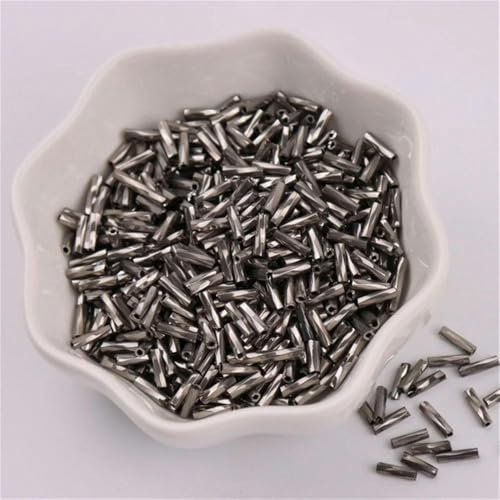 HBKUHIUT 300 Stück 11/0 Röhrenperle 2 x 6 mm Perlen Spiralperlen für DIY-Armbänder, Schmuckherstellung, Kleidungsstücke, Zubehör-Metallgrau20-2 x 6 mm 300 Stück