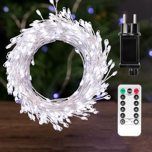 PCORES Luci fate alla moda, 3 m con 100 LED, luci pirotecniche impermeabili e filo argentato, per camera da letto, fai da te, feste, giardino, veranda, terrazzo, cortile (Bianco fresco, 10M)