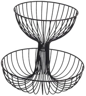 FytStycale Cesto frutta Metallo, Portafrutta Alzatina a 2 piani, Cestino Di Frutta e Verdura, Ciotola Supporto Rimovibile per Spuntini, Tutti i Giorni, Cucina, Soggiorno, Nero