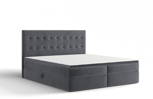 Extrasen Bett Boxspringbett 180x200 cm Polsterbett Mit 2 Matratzen 2 Bettkasten Stauraum Bettgestell Doppelbett Stoffbett Kopfteil Schmutzabweisend Seal Graphit