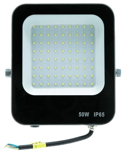 Proyector LED de 50W, luz blanca 6000K, ideal para iluminación exterior y eventos.