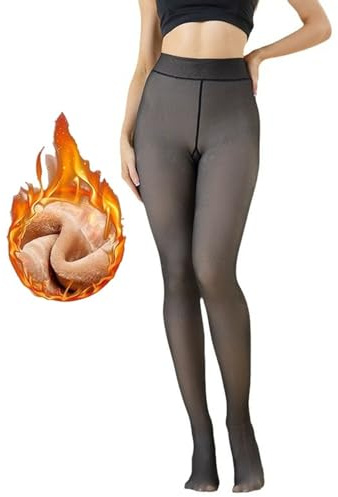 BNREOZA 1 Par de Medias Térmicas, Mujeres, Medias Gruesas, Medias Térmicas Acolchadas Forradas, Pantalones Térmicos, Falso Translúcido Medias Gruesas de Cintura Alta, Pantalones, Invierno