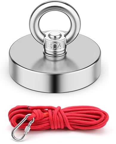 YFaith 60 mm Gancho Iman, Imán Potente con Argolla de Elevación, Redonda Ganchos Magnéticos, Cuerda de 10 m con Hebilla, para Recuperar Objetos de Césped y Lagos