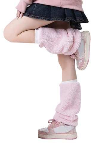 Watreketal Beinstulpen aus Kunst-Lamm-Fleece, Beinstulpen für Damen, Winter, modisch, thermisch, warm, pelzig, Plüsch-Stiefelüberzüge, elastische Bündchen, fußlose Socken, rose, 15.75in