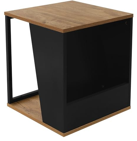 ML-Design Beistelltisch 40x40x45 cm, Braun in Eiche-Rustikal, Sofatisch aus Holz, Wohnzimmertisch mit Stahlgestell und 2 Ablagen, Couchtisch mit Zeitschriftenfach, Metall Kaffeetisch für Wohnzimmer
