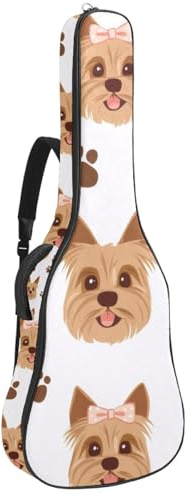 KengjuTesu 43 Zoll Akustikgitarre Softcase mit Rucksackgurt und 2 Taschen Yorkshire Gesicht Hund Pfote Keine Polsterung Rucksack Wasserdicht Oxford Tuch Bassgitarre Gigbag für Konzertgitarre,