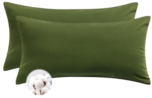 Aisbo Kissenbezug 40 x 80 Baumwolle 2er Set - weiche Kopfkissenbezug 40x80 Olivgrün mit Reißverschluss, 40x80cm Pillow Cover Pillowcase