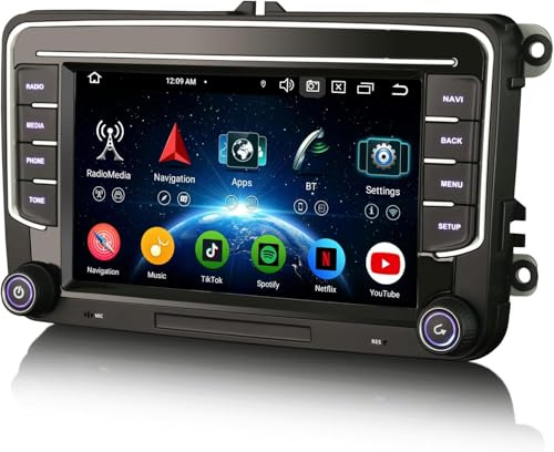 Erisin Android 14 4GB+64GB 8-Kern Autoradio Bluetooth GPS Navi für VW T6 Polo Crafter Amarok Caddy ŠKODA Yeti Transporter 7 Zoll IPS Touchscreen Unterstützt CarPlay Android Auto DAB+WiFi 4G FM Canbus