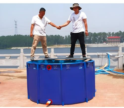 Zusammenklappbarer runder Fischteichpool 1,8 x 0,8 m, 0,9 mm robuste Segeltuchplane für den Außenbereich, gerahmter Swimmingpool für die Fisch- und Garnelenzucht, 2000 l Wasserspeicher