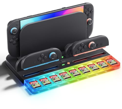 Switch 2 Charging Dock Compatibile con Nintendo 2 Joycons Accessori, Switch Joycon Controller Caricatore Docking Station con Aggiornamento 10 Giochi Carte (Nero)
