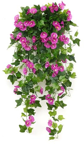 2 Stück Kunstpflanze Hängend Kunstblumen Artificial Petunia Hanging Flowers Kunstblumen Balkon Künstliche Pflanzen Wie Echt Hängepflanzen Hängeblumen Plastikblumen Künstlich Seidenblumen Lila Petunien