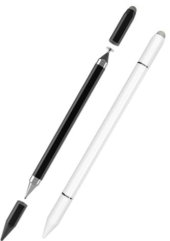 Stylet Tactile Magnétique 3-en-1 pour Tablette - Embouts en Fibre, Caoutchouc et Disque, Compatible avec iPhone, iPad, Samsung, Huawei, Xiaomi, et Plus - Noir & Blanc