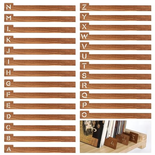 26 Wooden Dividers for Vinyl, Cd, DVD, and Book Storage, A-Z Alphabetical Record Separators