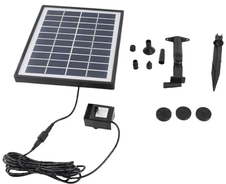 Fontana Galleggiante Solare con 5 ugelli per Piscina da Giardino, Stagno, Impermeabile IP68, 10 V, 6,5 W, 22,5 x 19,5 cm, Materiale ABS