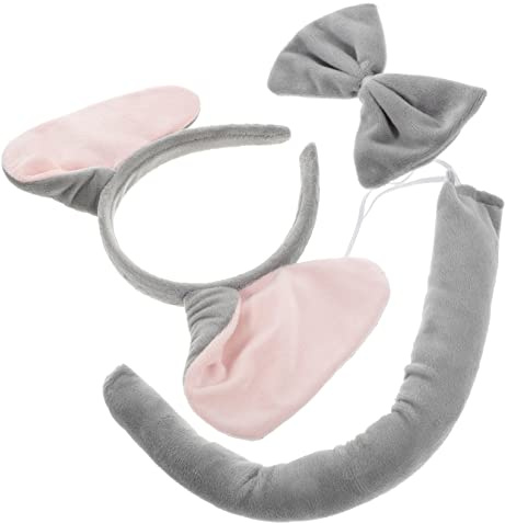 Gatuida Elephant Ear Headband and Tail Set 3 Pieces Grey Cartoon Animal Costume Accessories for Adults Women Halloween Dress up
