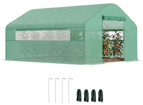 Outsunny Serre de Jardin 12 m², Serre Tunnel de Jardin 4 x 3 x 2 m avec Portes enroulables et Grandes fenêtres en Maille, Serre en Acier galvanisé et PE Haute densité 140 g/m² résistante aux UV, Vert