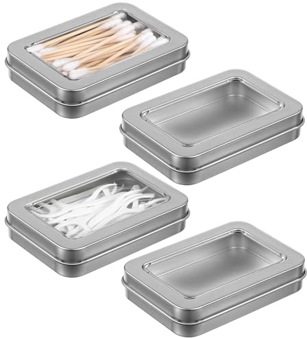 MBAIYO 4Pcs Cotton Swab Holder for Travel, Portable Floss Picks Case with Dustproof Lid Refillable Floss Pick Dispenser Travel Flosses Picks Case with Dustproof Lid for Cotton Swabs Hair Ties(Silver)