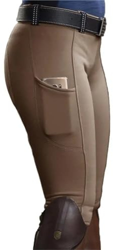 USOHJZ Pantalones de equitación Antibolitas, Mallas con Bolsillo y realce Cadera, Pantalones for Carreras Caballos para Montar(Khaki,XXL)