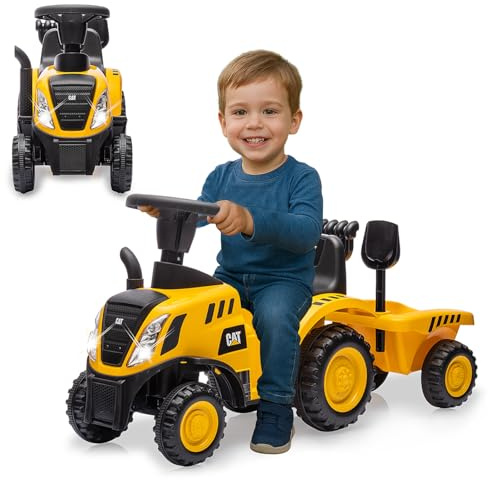 JAMARA 464046 Rutscher Caterpillar Traktor mit Anhänger, Auto Car für Kinder ab 12 Monate, Rutschauto Mädchen Jungen, Geschenk für Kinder, Kippschutz, Anhängerkupplung, Licht