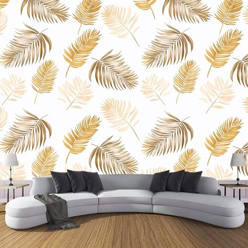 Papel Pintado Hojas Palma Color Beige De Seda, 350×256 Cm, Diseño Minimalista Moderno, Fondo Pantalla Personalizable, Blanco Adecuado Para Sala Estar, Dormitorio, Pared Oficina