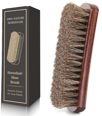 100% 7in Horsehair Shoe Brush Horse Hair Brush for Leather Boots Cleaning Polishing Buffing Shining Professional Shoe Shine Brush for Sneakers Jackets Sofas Bags Furniture Car Seats Leather Care Tool