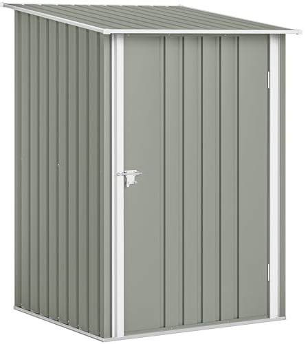Outsunny Casetta da Giardino 0.92m² in Acciaio Zincato, Capanno Porta Attrezzi con Porta Battente Bloccabile, Tetto Inclinato, 100x104x160 cm, Grigio Chiaro