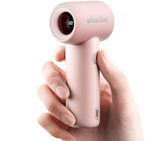 WHATOOK Mini Handventilator：Tragbarer Mini Ventilator Pink | 5 Stufen, USB Ventilator, LED-Anzeige und Trageschlaufe für Reisen Büro Zuhause Draußen Geschenke
