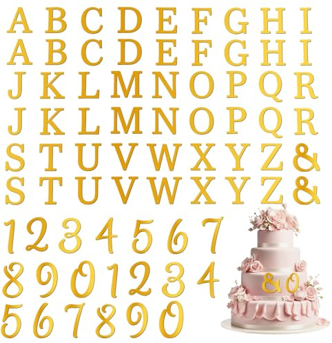 74 Pcs Custom Cake Topper Acrylic Gold Cake Letters Personalized Cakes Topper Name Acrylic Letters DIY A-Z & 0-9 Number Alphabet Cakes Decoration for Wedding Anniversary Baby Shower Party Birthday