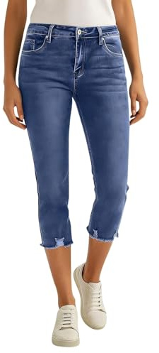 Générique Pantacourt Femme Été Jean Taille Haute Jambe Large Stretch 3/4 Capri Jean 7/8 Taille Élastique Coupe Droite Corsaire Femme Jeans Baggy Jorts Y2K Vintage Ample Et Décontracté Capri Pants