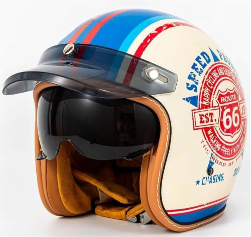 Casque Jet Classique Homologué ECE 22.06 & Conforme Dot, Casque Moto Rétro Bol Norme Européenne avec Visière Solaire Interne, Bord Amovible, Boucle Micrométrique, Scooter Cafe Racer