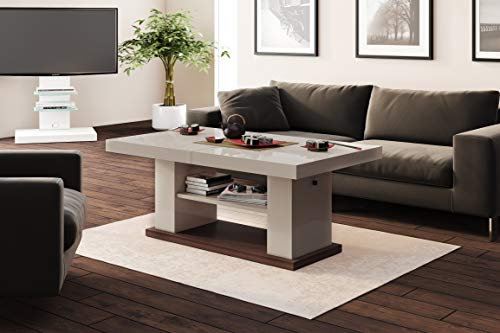 HU Design Couchtisch Tisch HN-777 Cappuccino - Nussbaum Hochglanz höhenverstellbar ausziehbar Esstisch