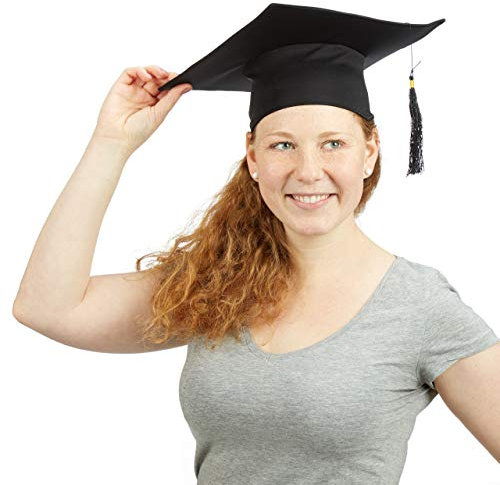Relaxdays 10 x Doktorhut in Einheitsgröße, Mit Quaste, Abschlussfeier Abitur Hochschule Diplom Promotion, Faschingskostüm, schwarz