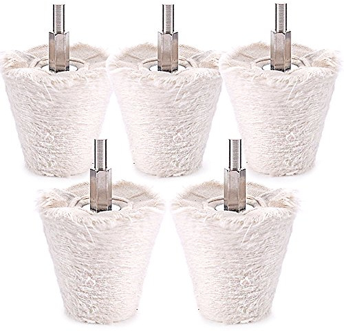 Swpeet 5 Pcs Cone-Shaped White Flannelette Polishing Wheel Grinding Head with 1/4 Handle for Metal Aluminum/Stainless Steel/Chrome/Jewelry/Wood/Plastic/Ceramic/Glass
